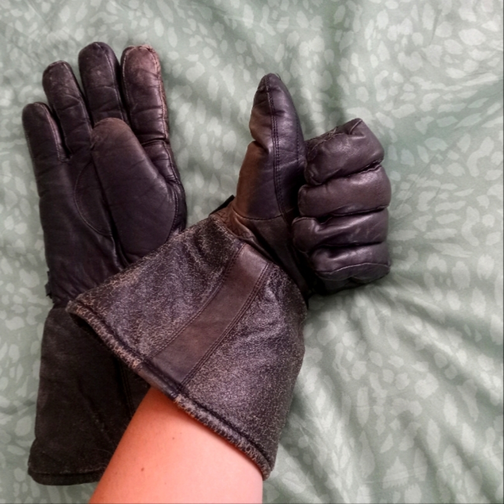 Vintage Real Leather Biker Gloves Winterwear Motorcycle Rider HATCH Size LG NICE